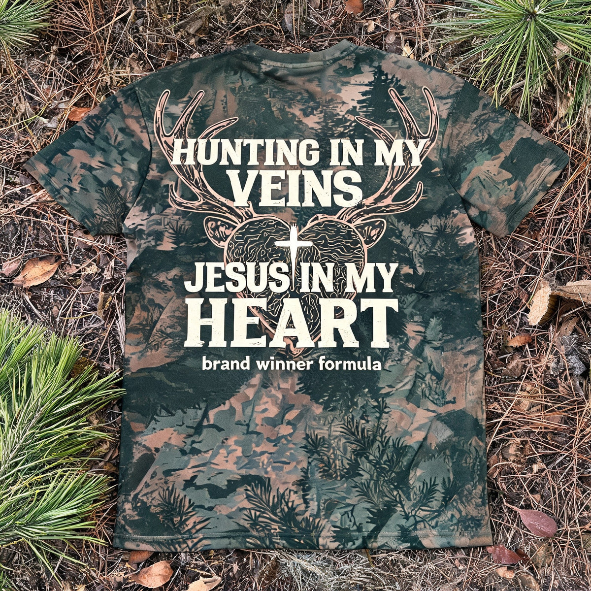 Christian Hunting Shirt - Hunting In My Veins Jesus In My Heart Refresh Short Sleeve AOP T-shirt