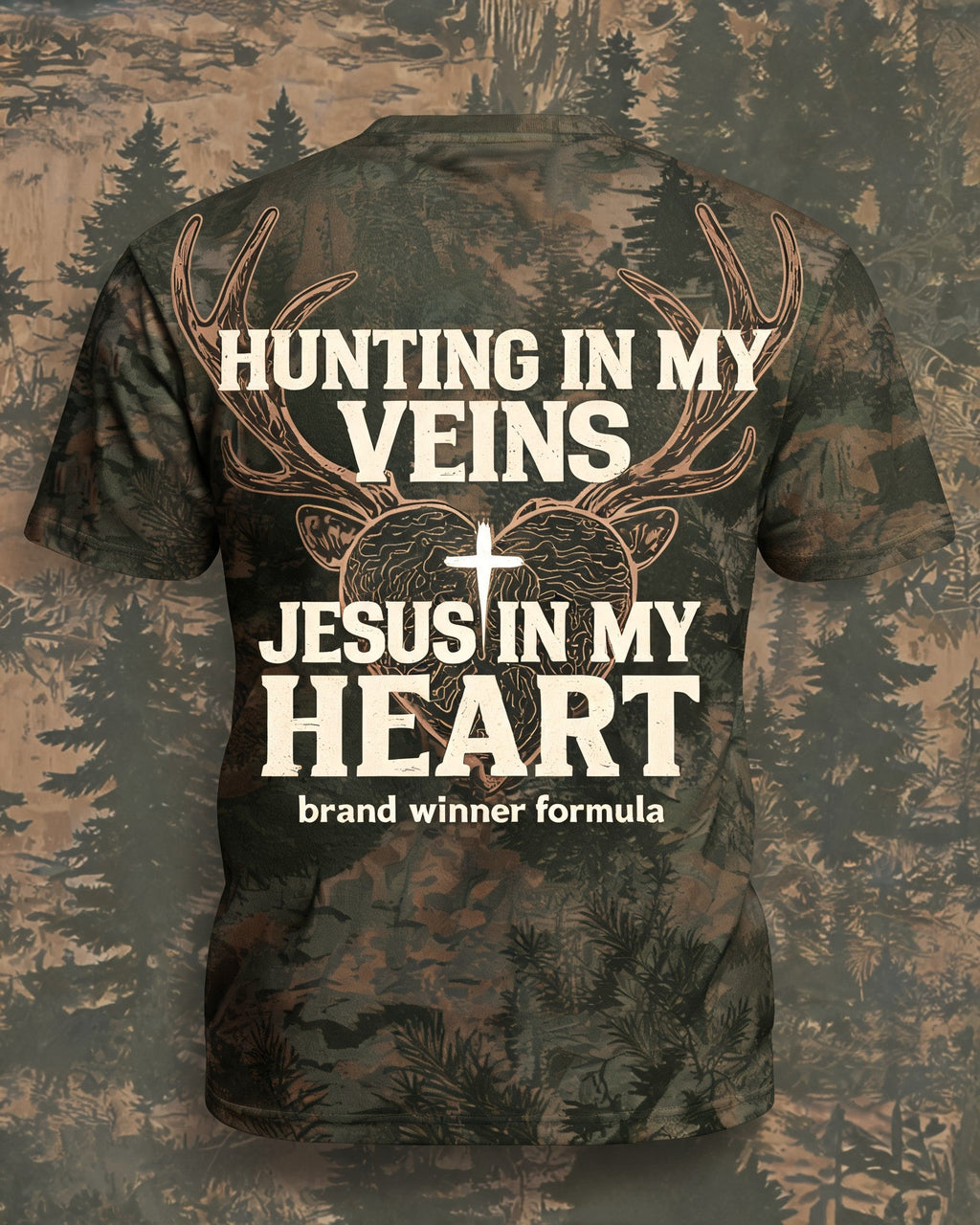 Christian Hunting Shirt - Hunting In My Veins Jesus In My Heart Refresh Short Sleeve AOP T-shirt