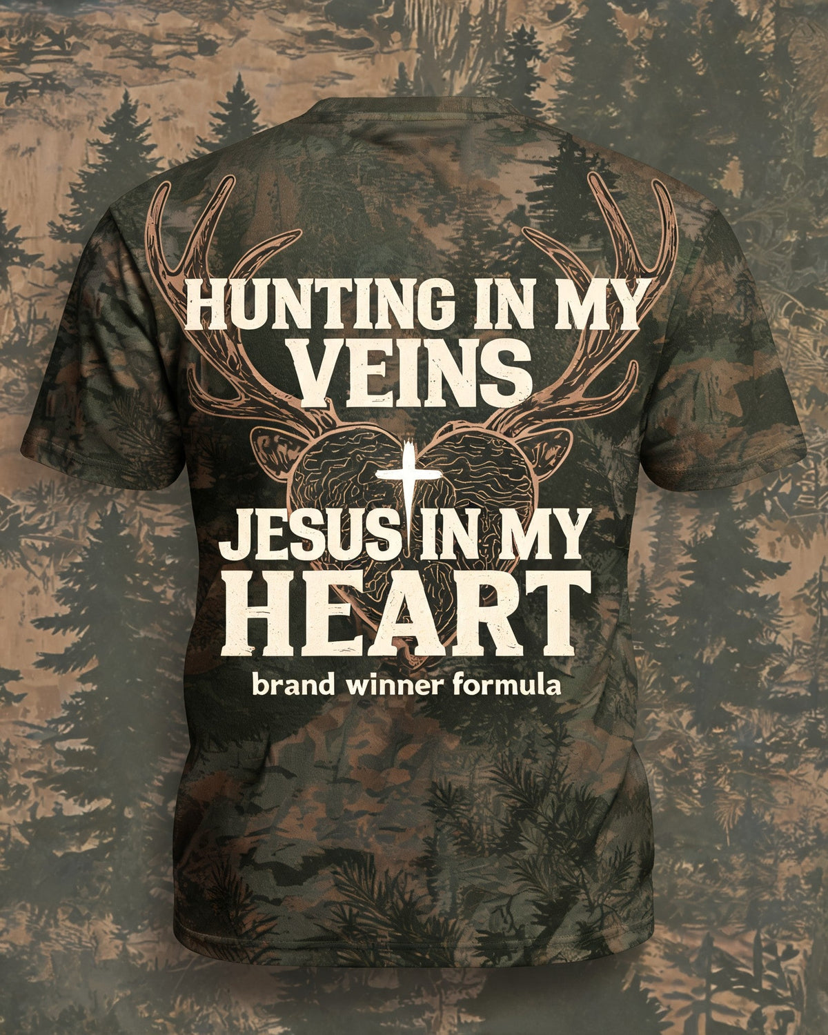 Christian Hunting Shirt - Hunting In My Veins Jesus In My Heart Refresh Short Sleeve AOP T-shirt