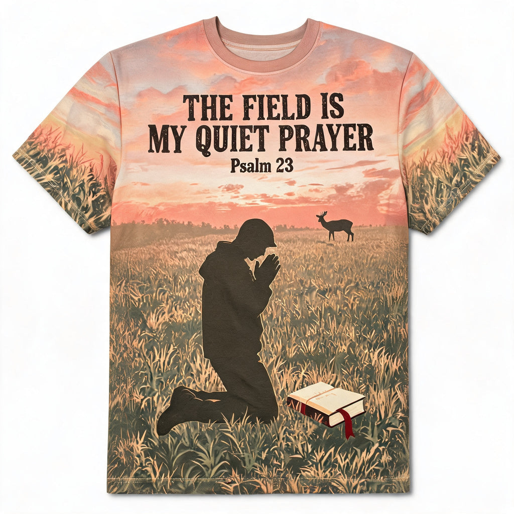 Christian Hunting Shirts For Men - The Field Is My Quiet Prayer Short Sleeve AOP T-shirt