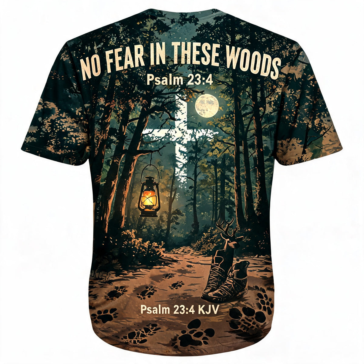 Christian Hunting Shirt - No Fear In These Woods Short Sleeve AOP T-shirt