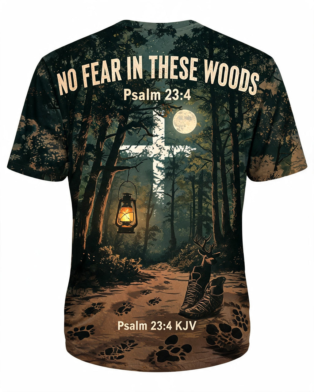 Christian Hunting Shirt - No Fear In These Woods Short Sleeve AOP T-shirt