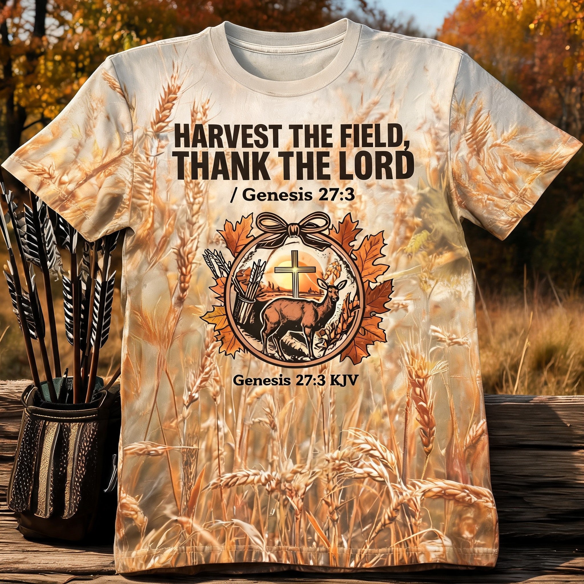 Christian Hunting Shirts For Men - Harvest The Field Thank The Lord Short Sleeve AOP T-shirt