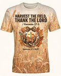 Christian Hunting Shirts For Men - Harvest The Field Thank The Lord Short Sleeve AOP T-shirt