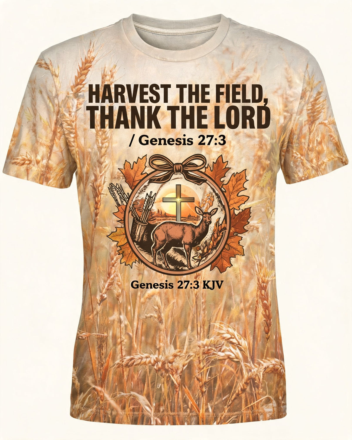 Christian Hunting Shirts For Men - Harvest The Field Thank The Lord Short Sleeve AOP T-shirt