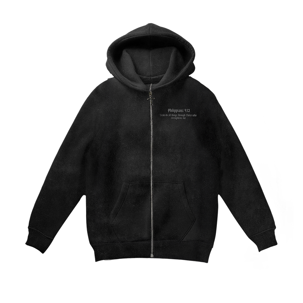 Cross 3D Embroidery Zip Up Hoodie