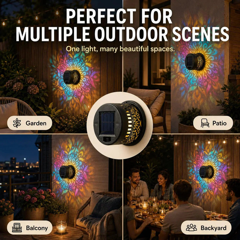 🌀💥Limited Sale -Buy 1 Get 1 Free🌞💡Solar Mandala Wall Light Outdoor Garden Fence Projector Lamp Patio Ambient Decor