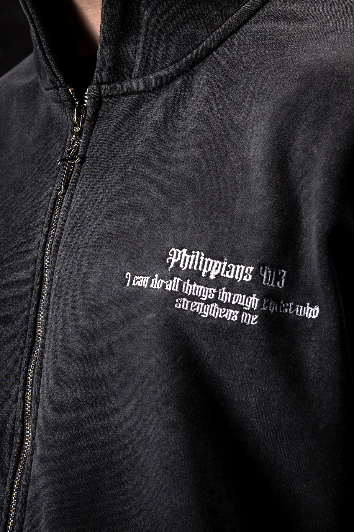 Cross 3D Embroidery Zip Up Hoodie