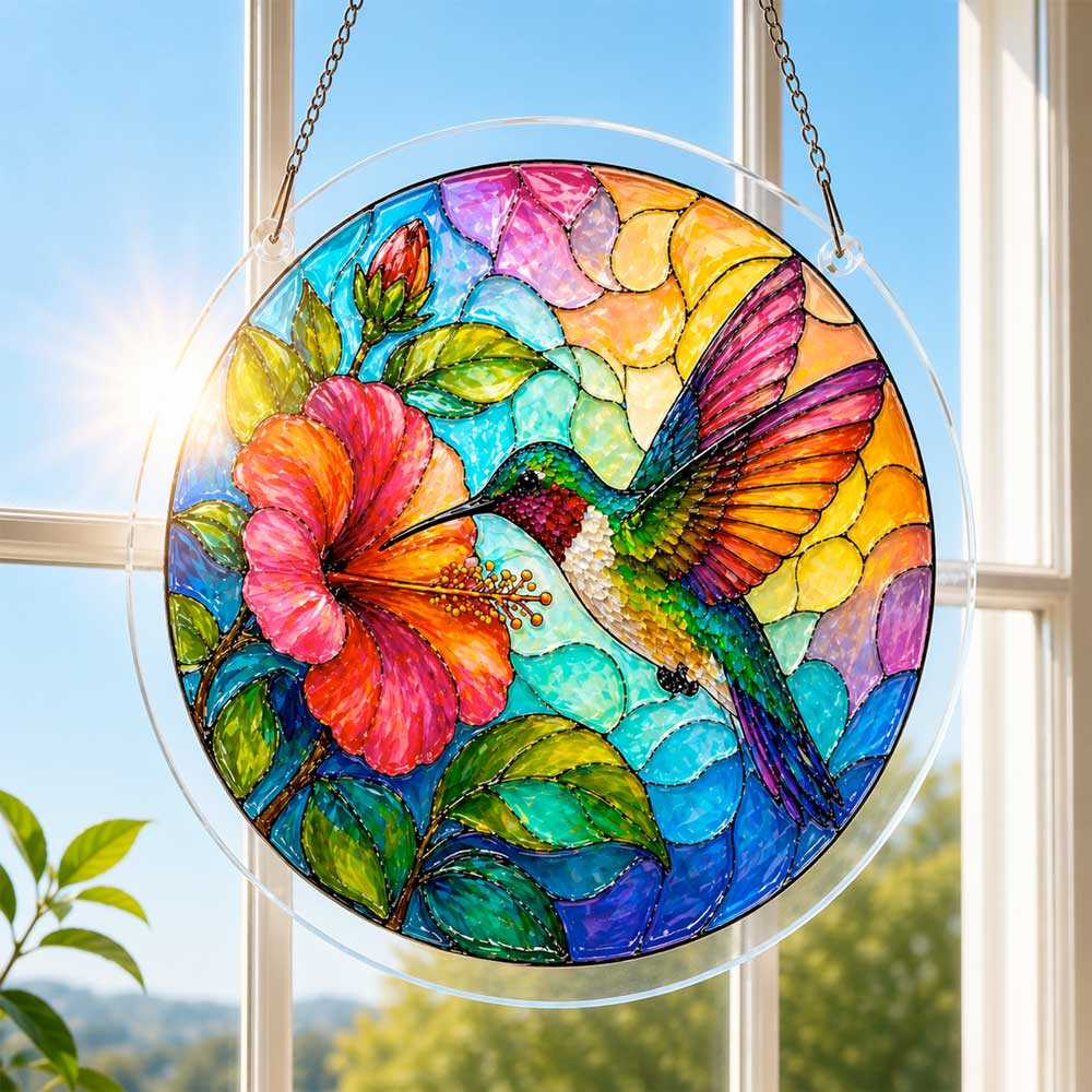 Acrylic Jigsaw Puzzle Suncatcher - Garden Hummingbird