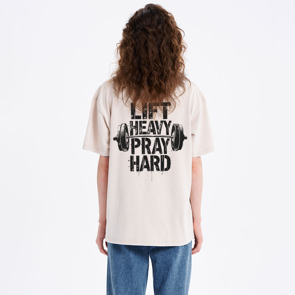 Lift Heavy Pray Hard Christian Washed T-Shirt