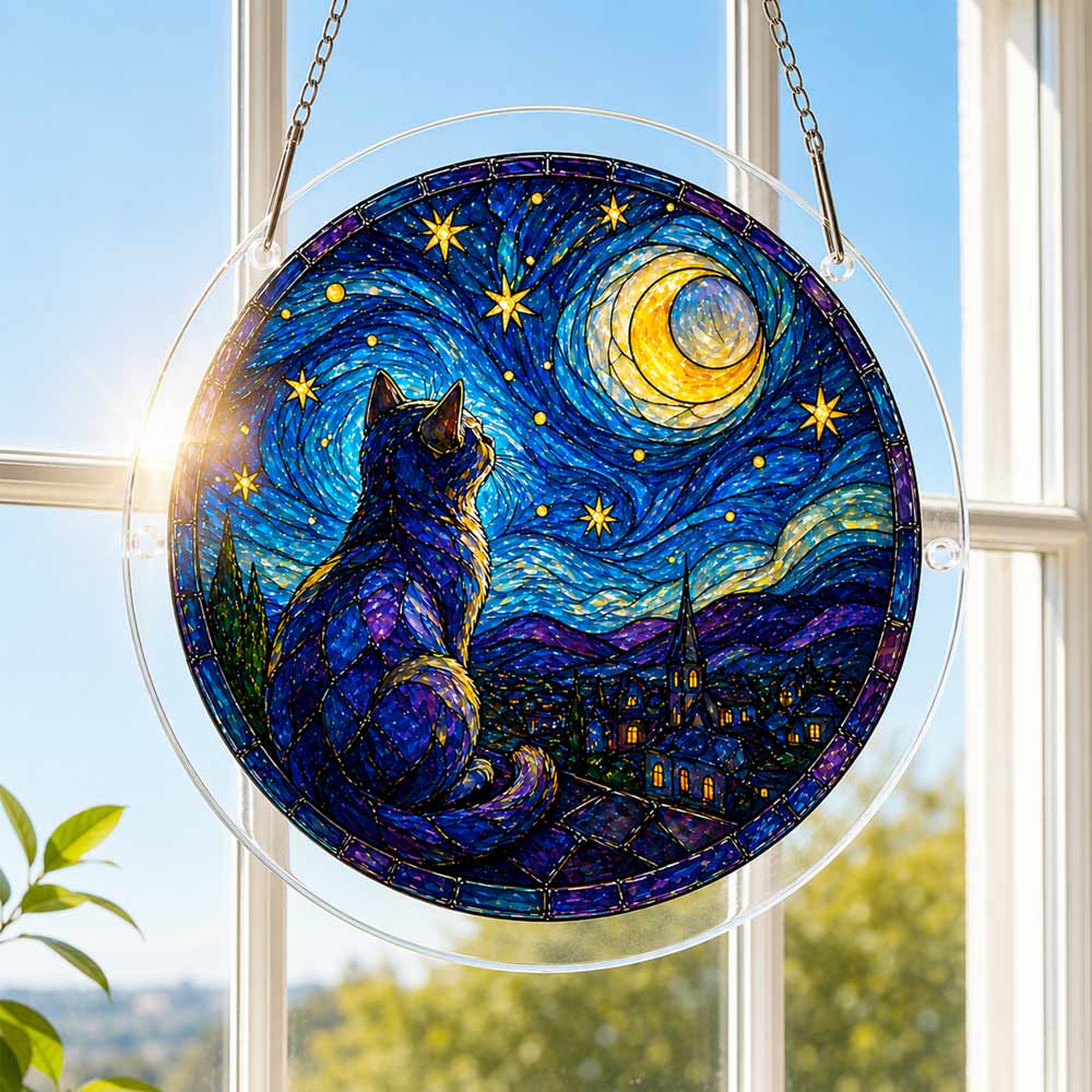Acrylic Jigsaw Puzzle Suncatcher - Moonlit Cat
