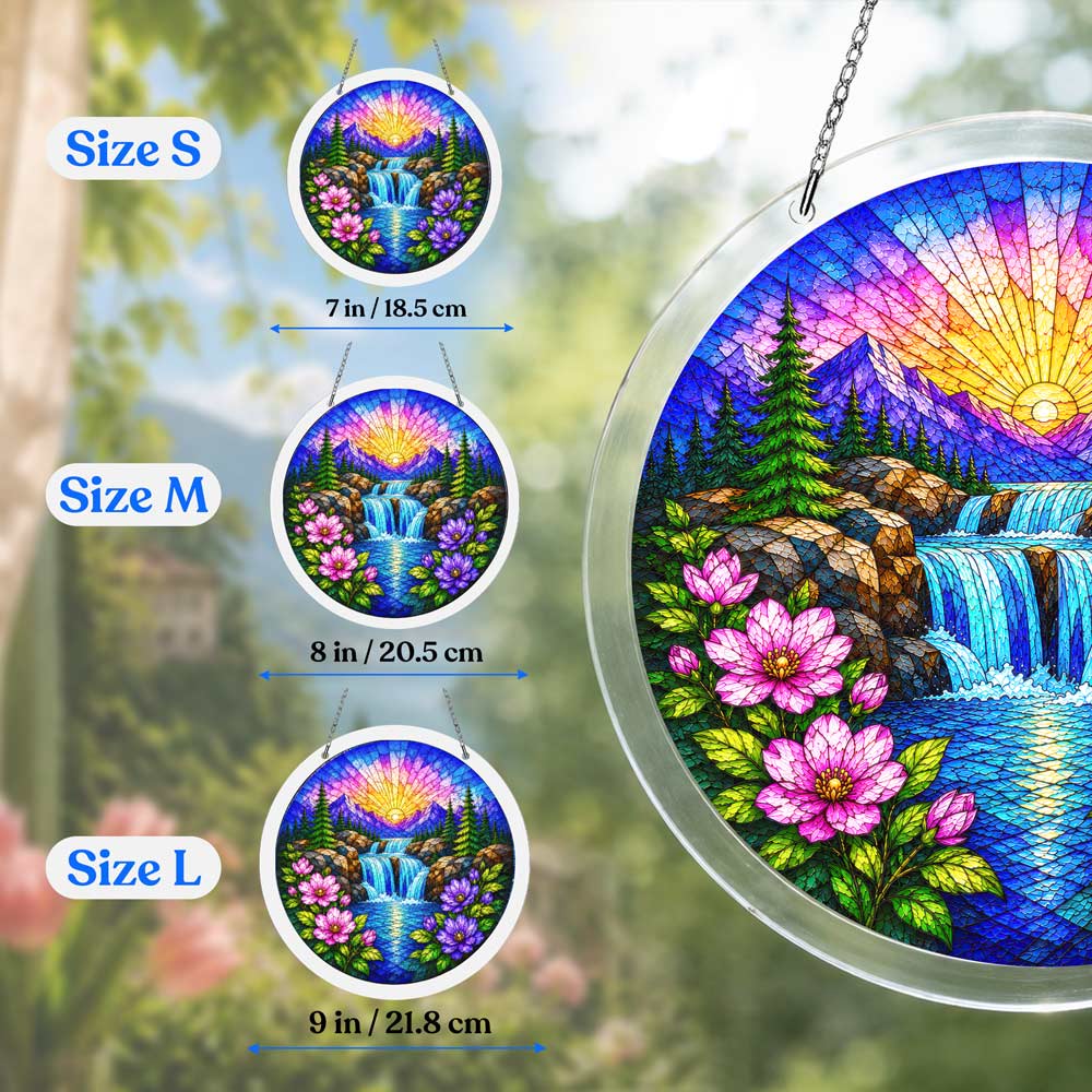 Acrylic Jigsaw Puzzle Suncatcher - Sunrise Waterfall
