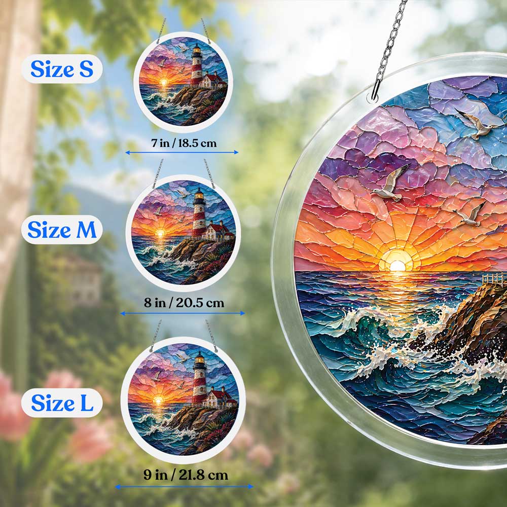 Acrylic Jigsaw Puzzle Suncatcher - Sunset Lighthouse