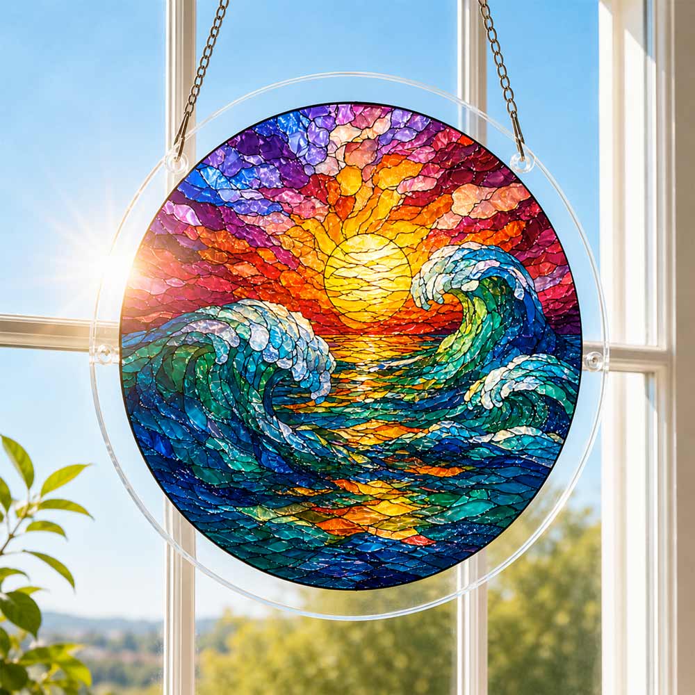 Acrylic Jigsaw Puzzle Suncatcher - Sunset Waves