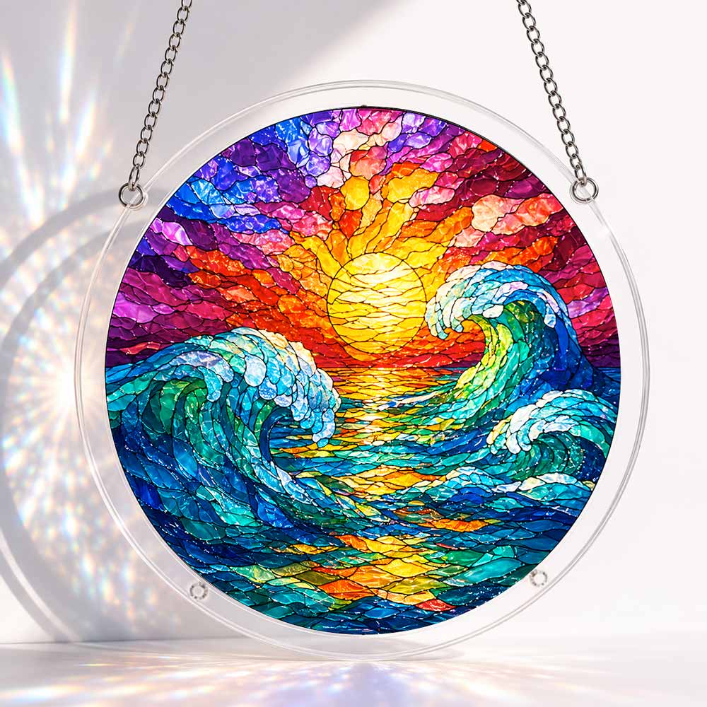 Acrylic Jigsaw Puzzle Suncatcher - Sunset Waves