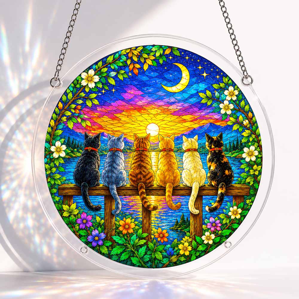 Acrylic Jigsaw Puzzle Suncatcher - Twilight Cats