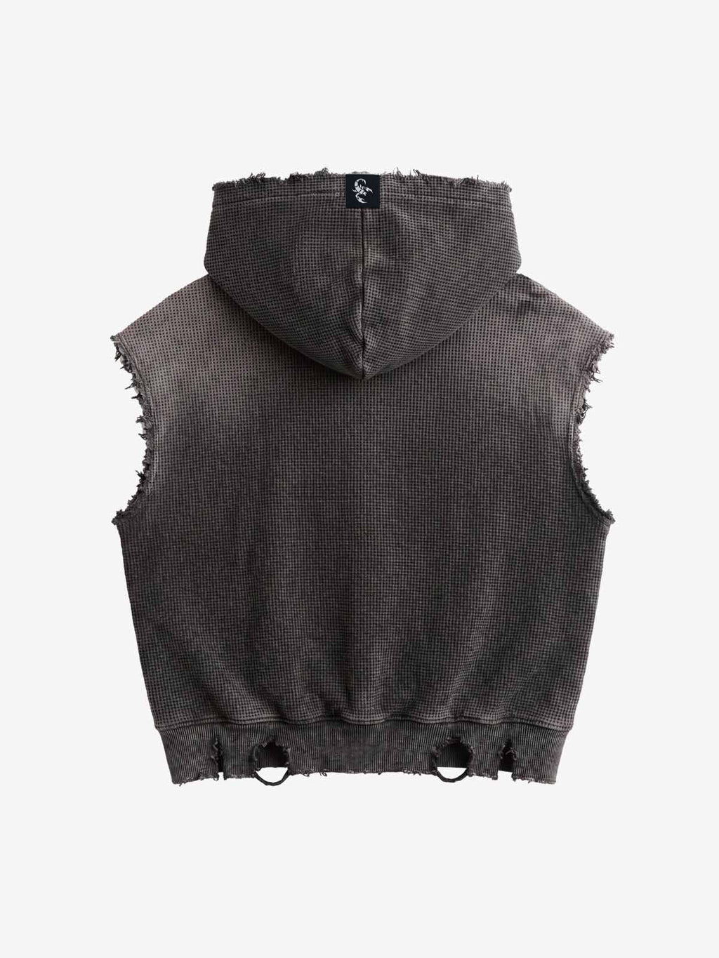 Distressed Multi-Label Graphic Sleeveless Zip Hoodie - 2641