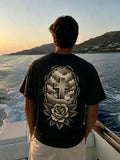 Vintage Tattoo Cross Rose Faith Printed Men's T-shirt