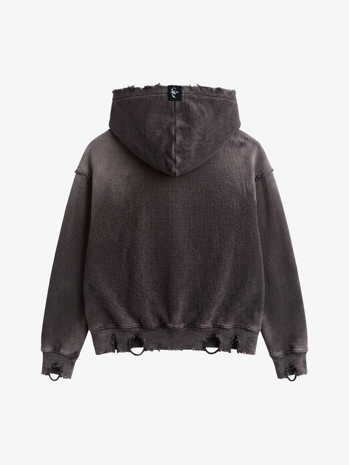 Distressed Multi-Label Zip-Up Hoodie