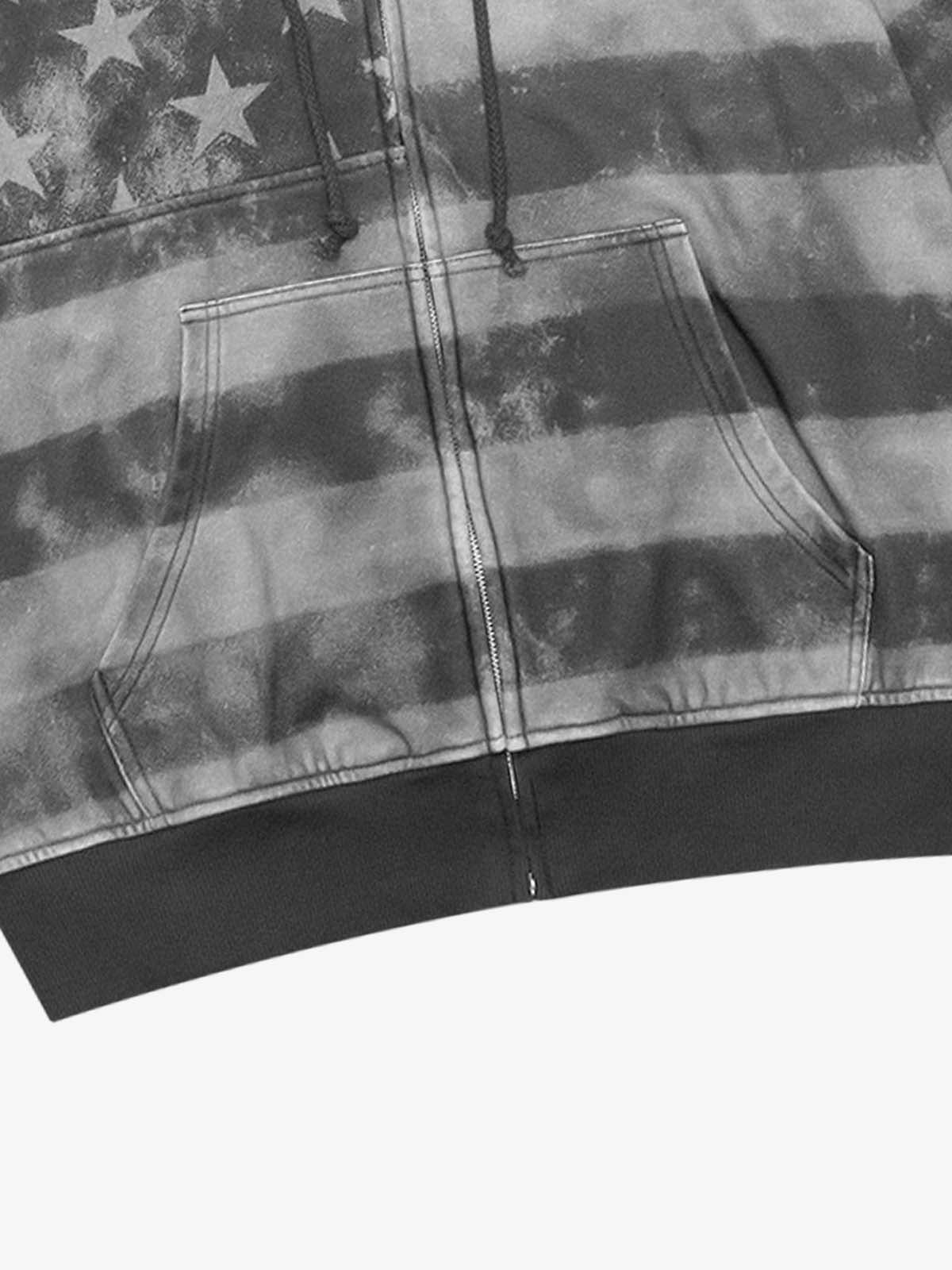 Distressed Star Stripe Graphic Zip-Up Hoodie