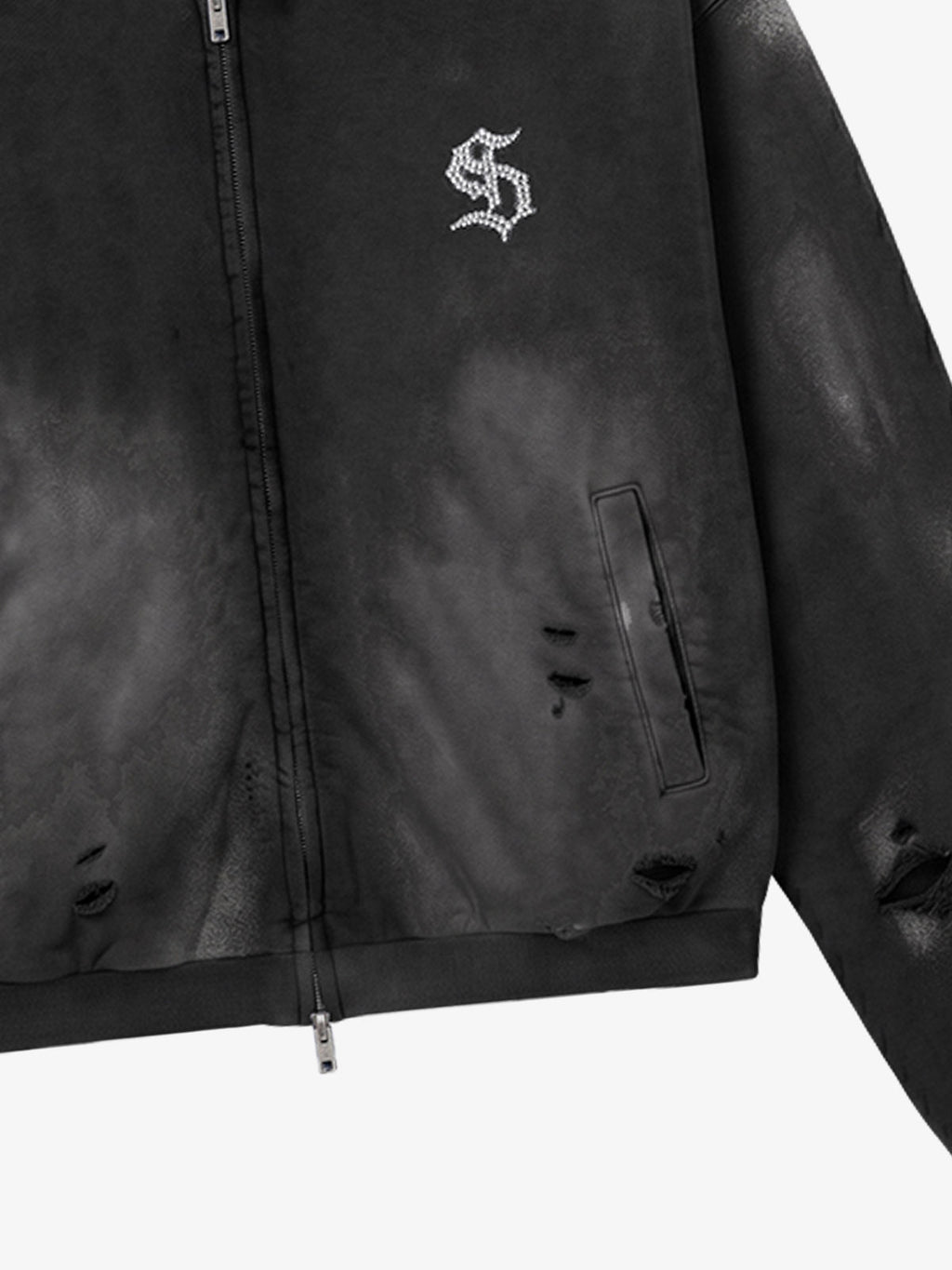 Rhinestone Graphic Garment-Washed Hoodie
