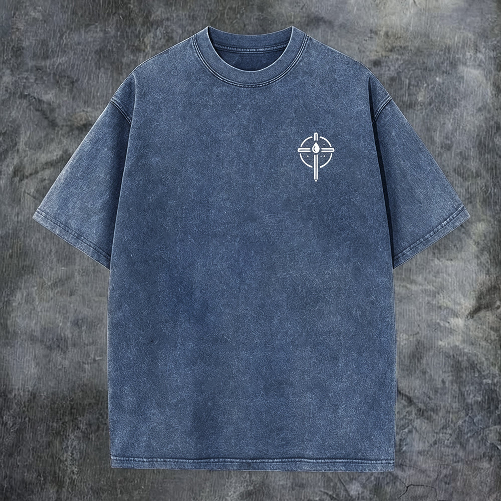 Faith Sword Shield Vintage Printed Men's Washed Tee