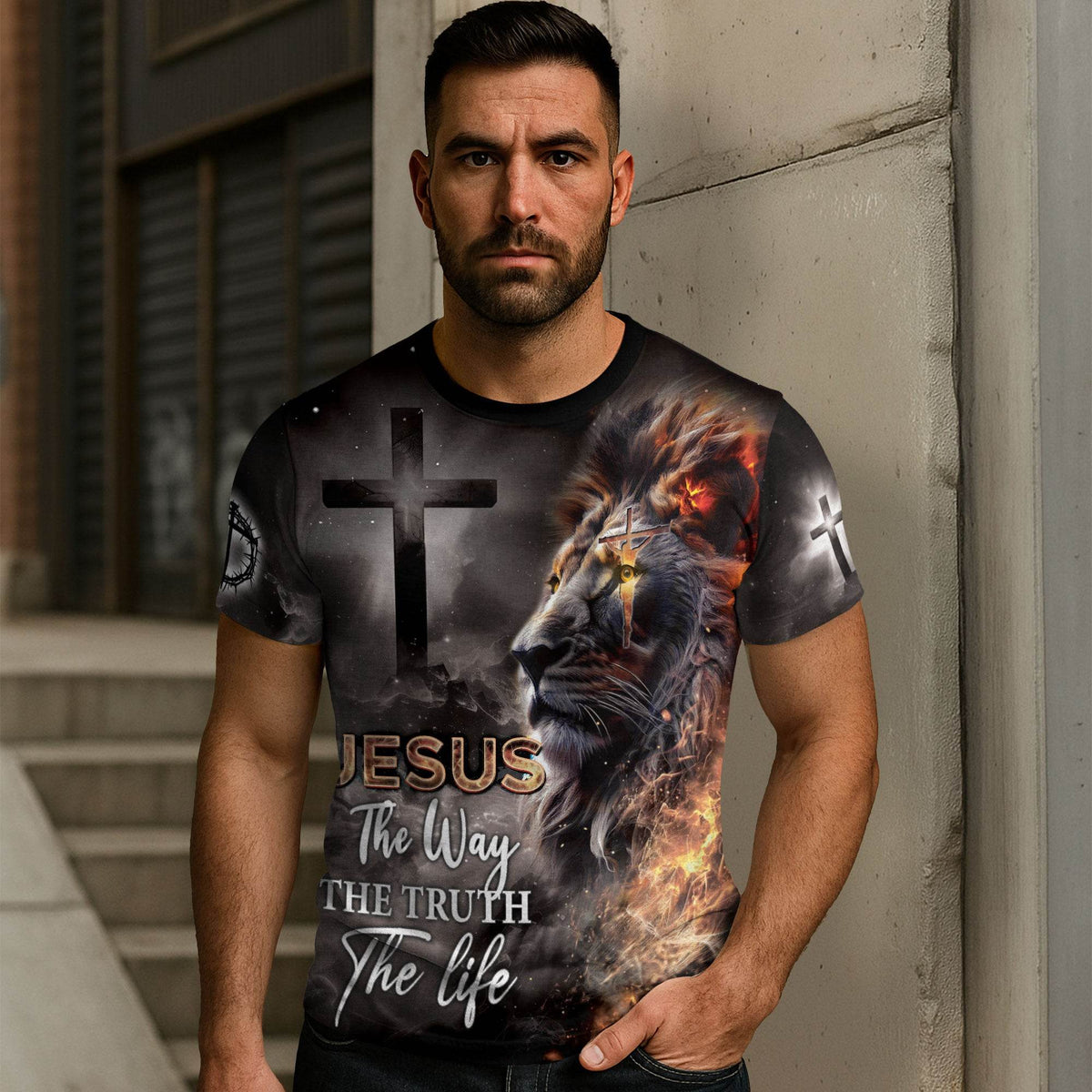 The Lion & The Cross – Jesus: The Way, The Truth, The Life T-shirt