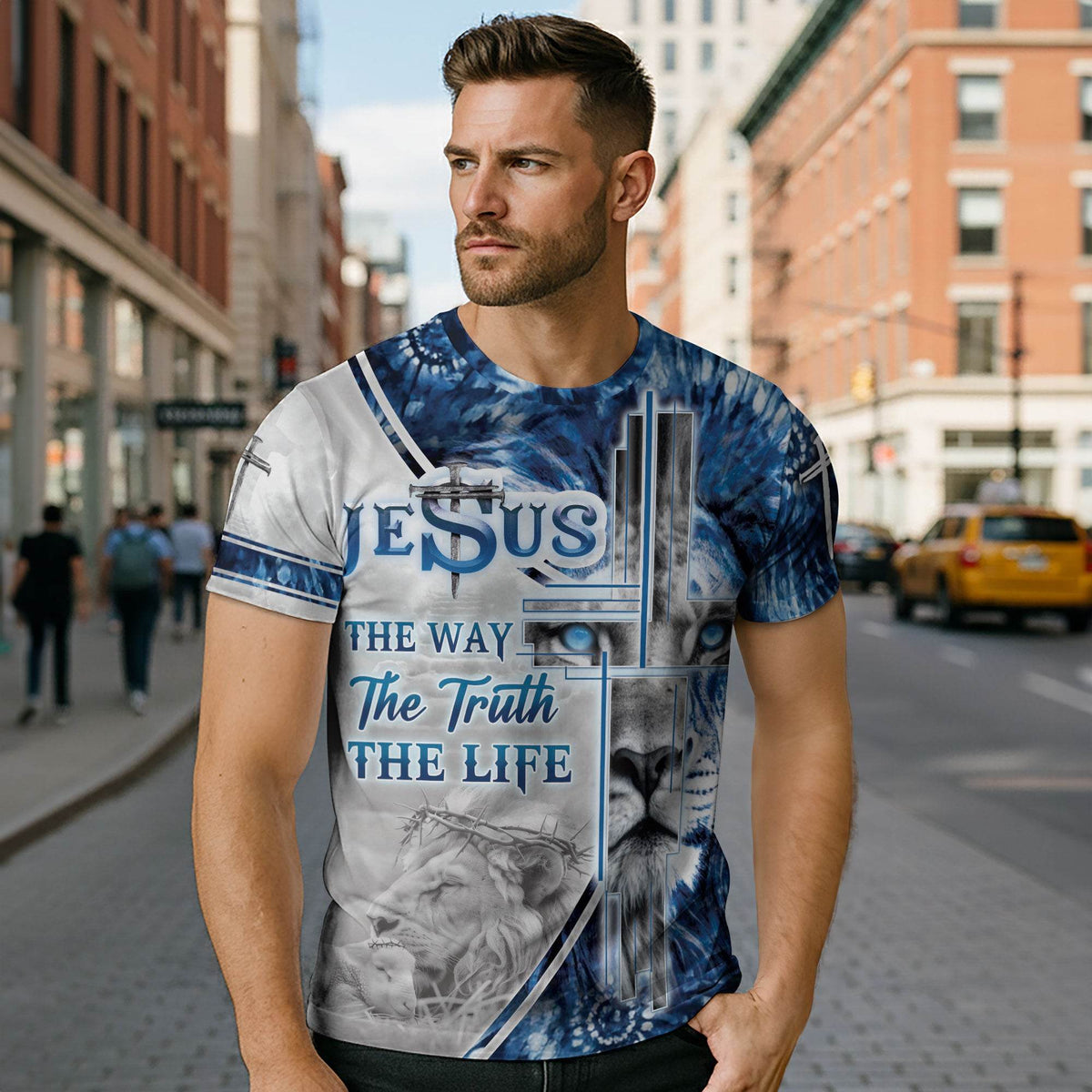 Jesus The Way The Truth The Life Bold Blue Lion Tee (2 Side Version)