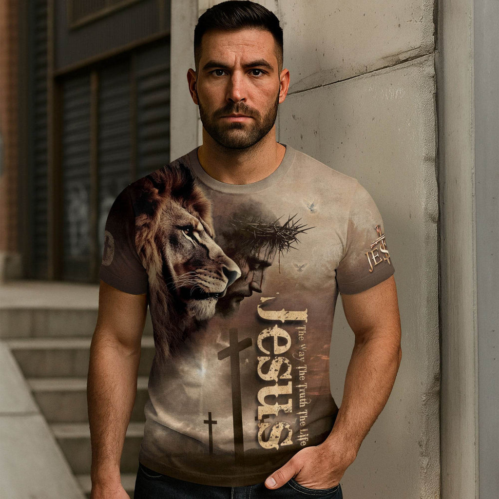 Jesus: The Way, The Truth, The Life | Faith-Driven Lion Design T-Shirt