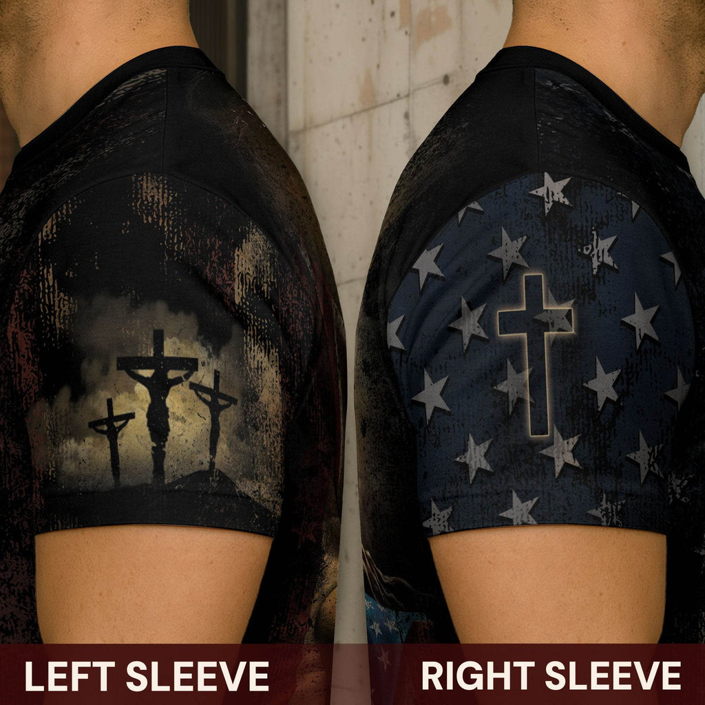 Rooted in Christ | Colossians 2:7 Cross & Vine Christian Patriot Tee
