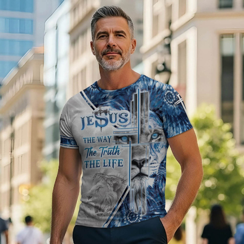 Jesus The Way The Truth The Life Bold Blue Lion Tee (2 Side Version)