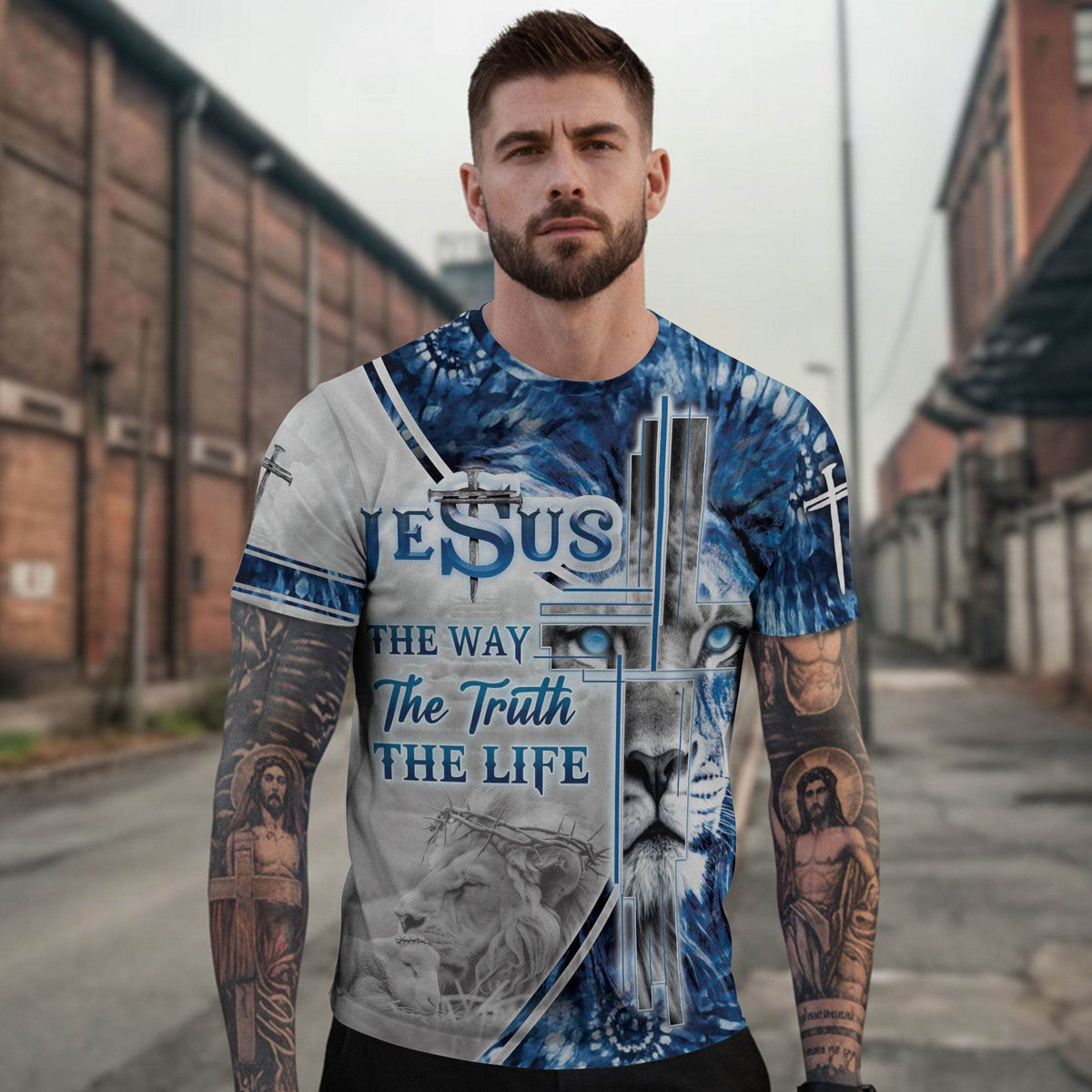 Jesus The Way The Truth The Life Bold Blue Lion Tee (2 Side Version)