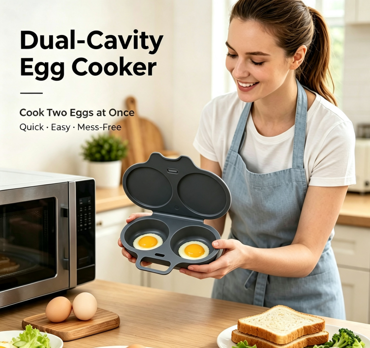 ⏰Last Day Special Price ￡6.99!!⏰Microwave Egg Poacher – Dual-Cavity Steamer, Rapid Heating, Non-Stick PP – Ideal for Home, Office & Travel! 🔥