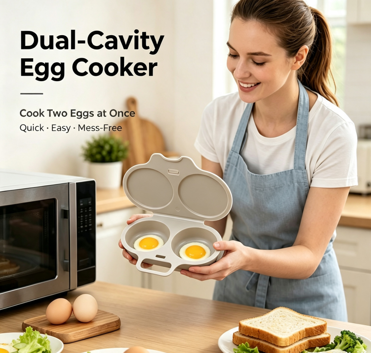 ⏰Last Day Special Price ￡6.99!!⏰Microwave Egg Poacher – Dual-Cavity Steamer, Rapid Heating, Non-Stick PP – Ideal for Home, Office & Travel! 🔥