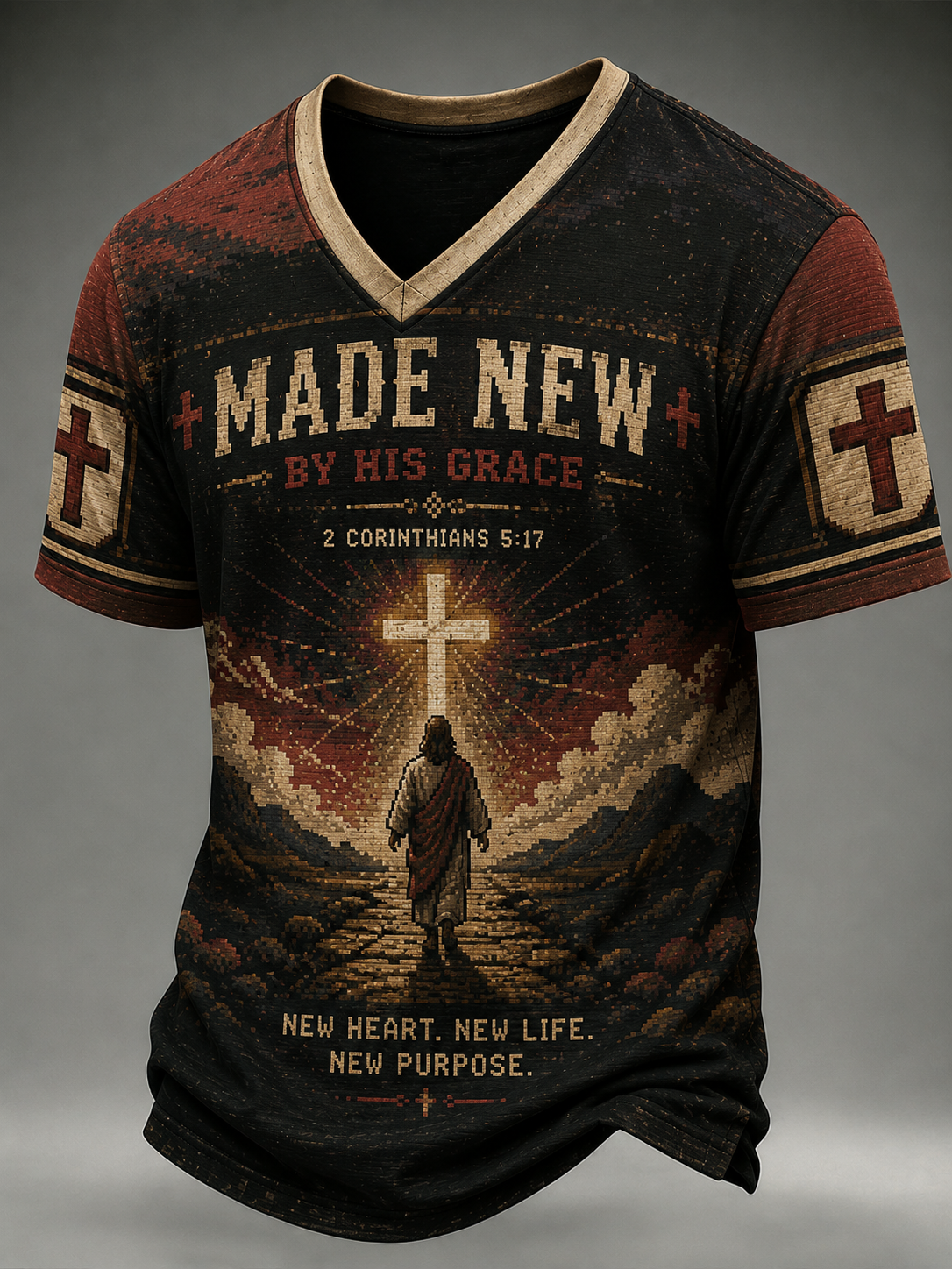 Men's Faith Jesus Printed V-neck T-shirt