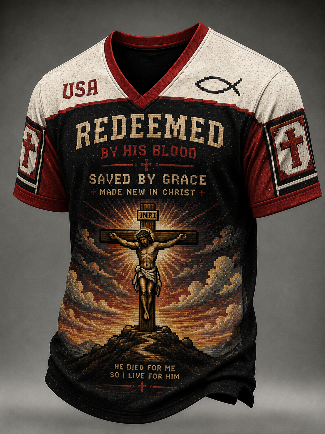 Men's Faith Jesus Printed V-neck T-shirt