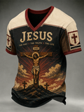 Men's Faith Jesus Printed V-neck T-shirt