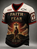 Men's Faith Jesus Printed V-neck T-shirt