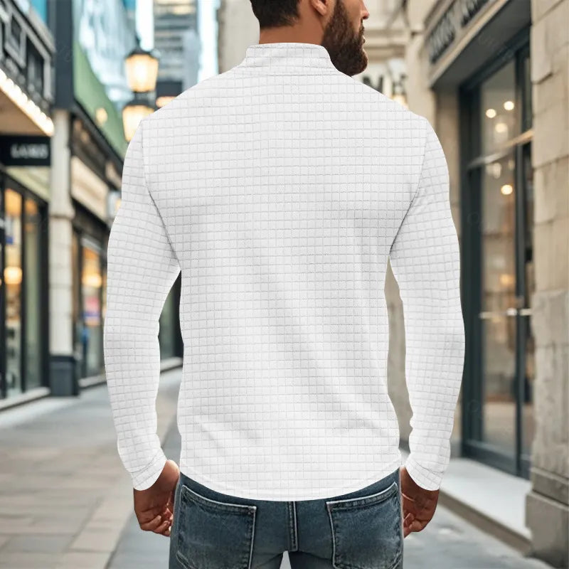 Men's American Retro Autumn And Winter Half-Zip Small Plaid Casual Stand-Up Collar Long-Sleeved Sweatshirt