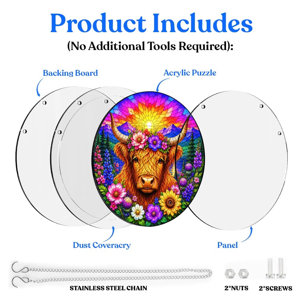 Acrylic Jigsaw Puzzle Suncatcher - Highland Cow