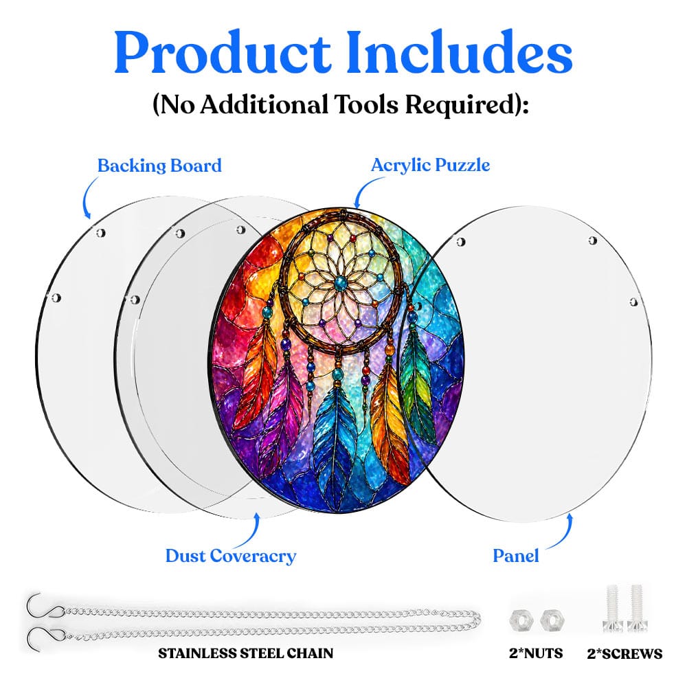 Acrylic Jigsaw Puzzle Suncatcher - Rainbow Dreamcatcher