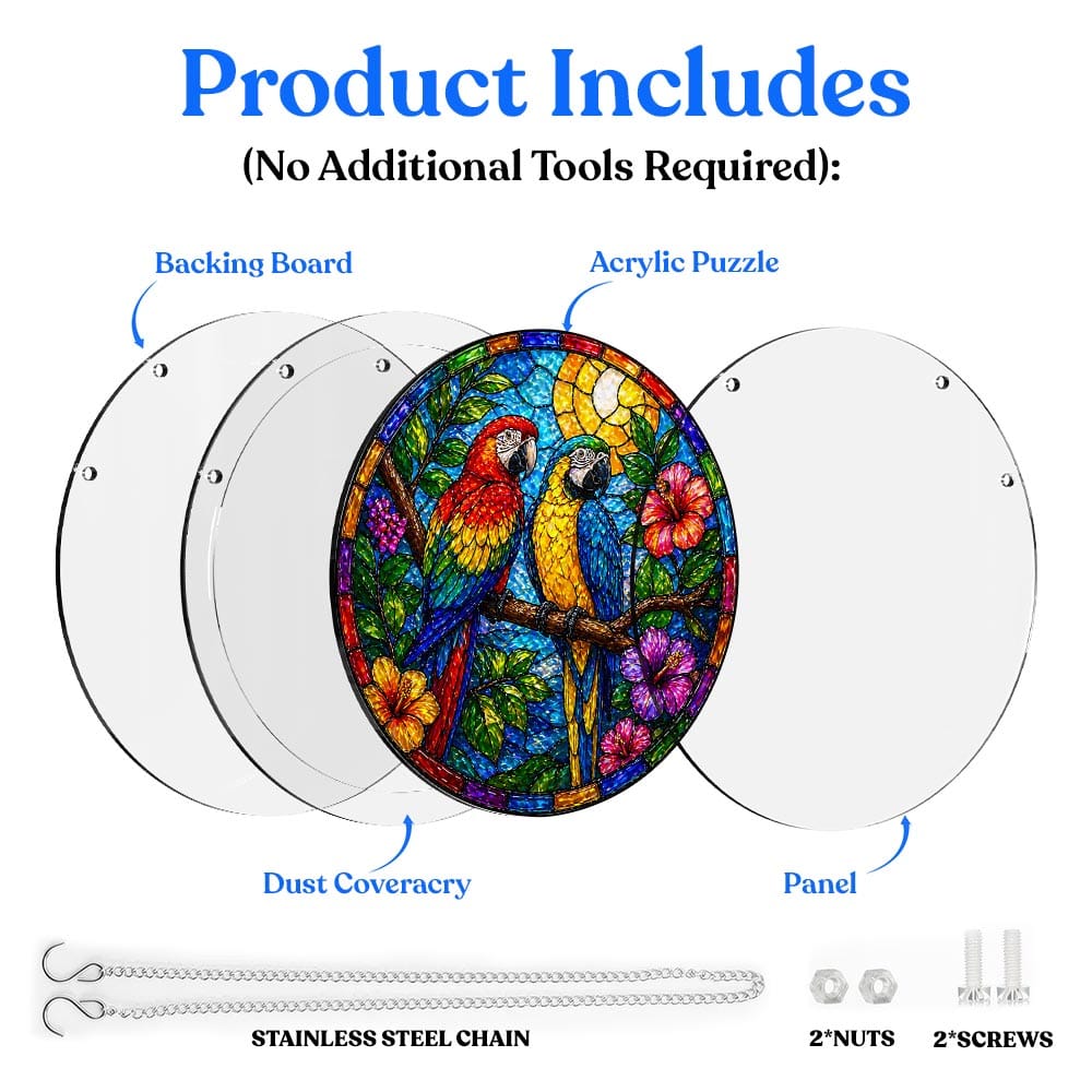 Acrylic Jigsaw Puzzle Suncatcher - Parrot Paradise