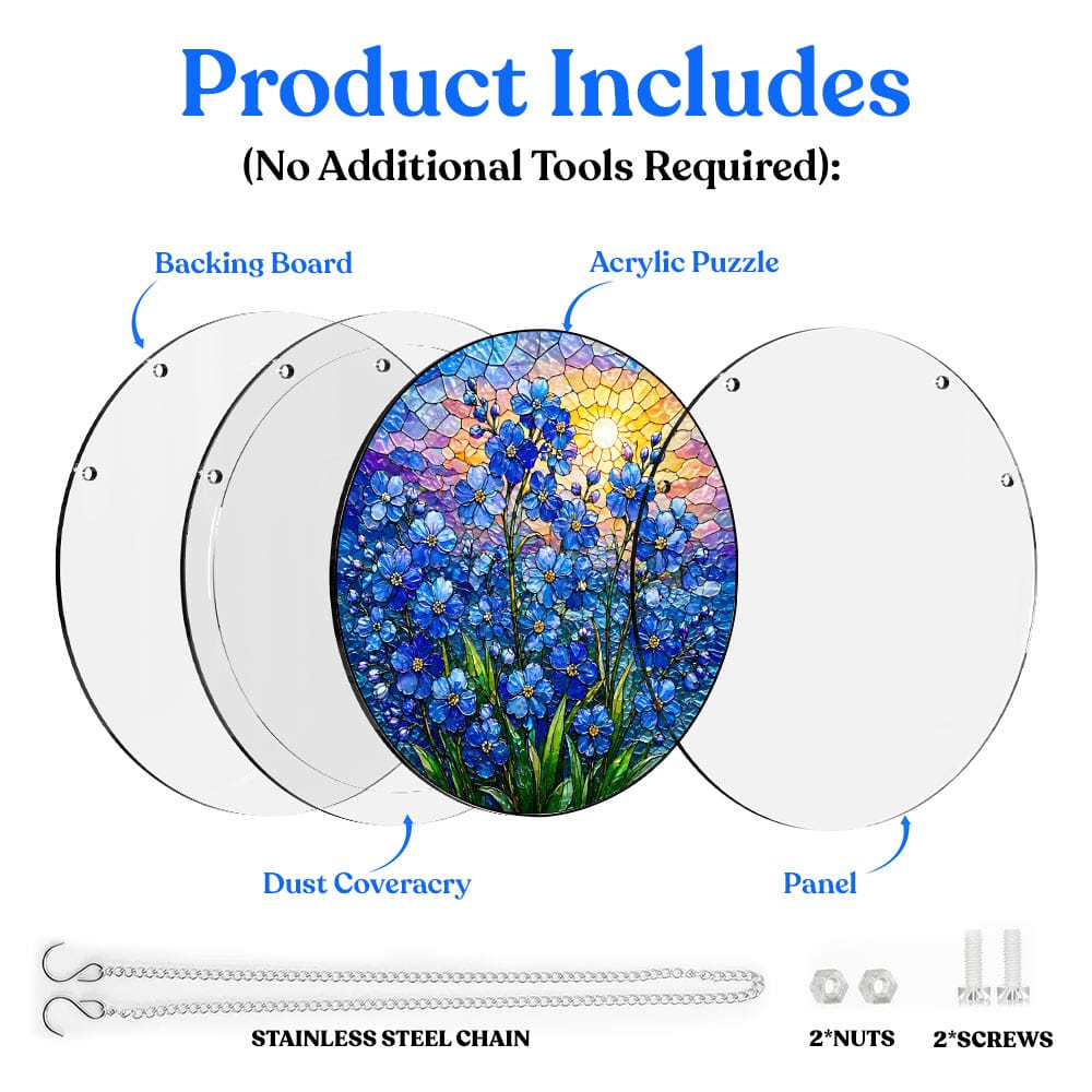 Acrylic Jigsaw Puzzle Suncatcher - Blue Blossoms